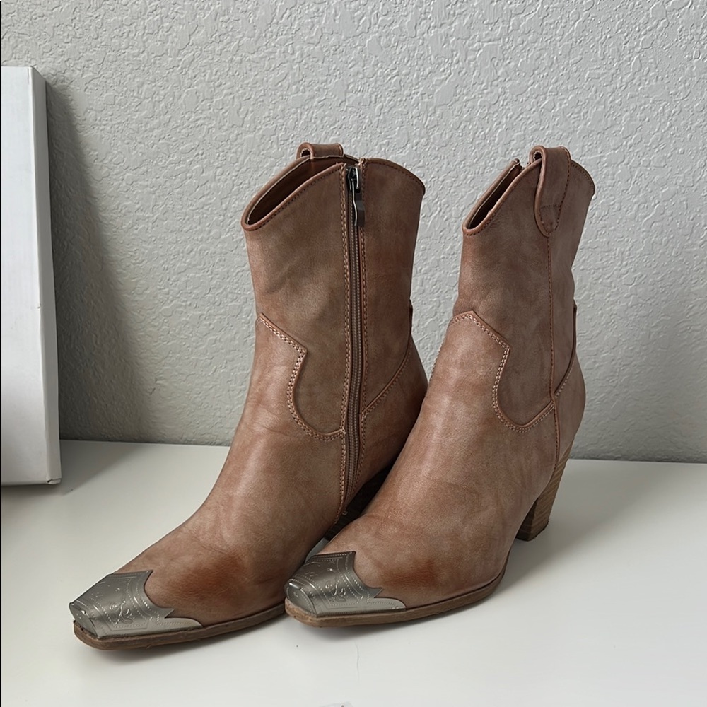 Stylish Tan Western Ankle Boots